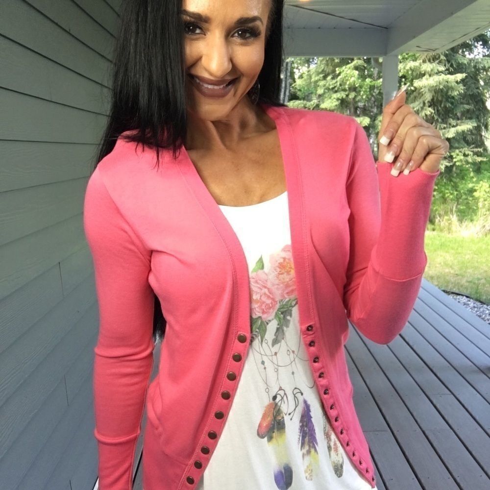 NEW PINK soft Brass snap pink cardigan